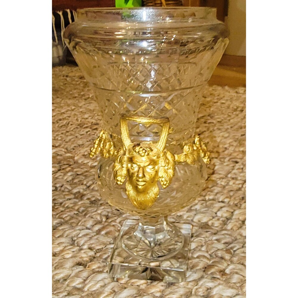 French 19thc Louis XVI style Baccarat cut crystal Campagna Urn Ormolu Handles